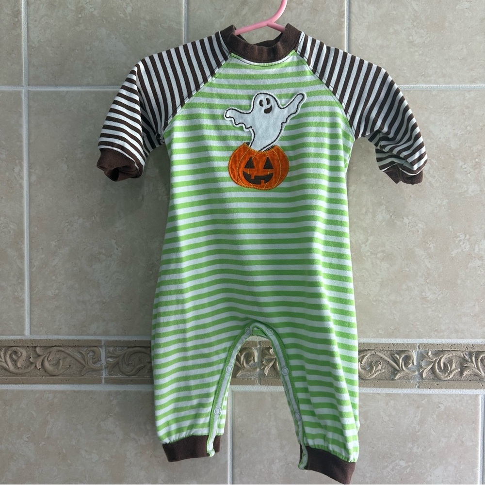 Wally & Willie Halloween Romper Ghost Jack o Lantern